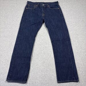 Levi Strauss 501 Mens Size 32x30 Blue Button Fly Dark Wash Denim Jeans Work